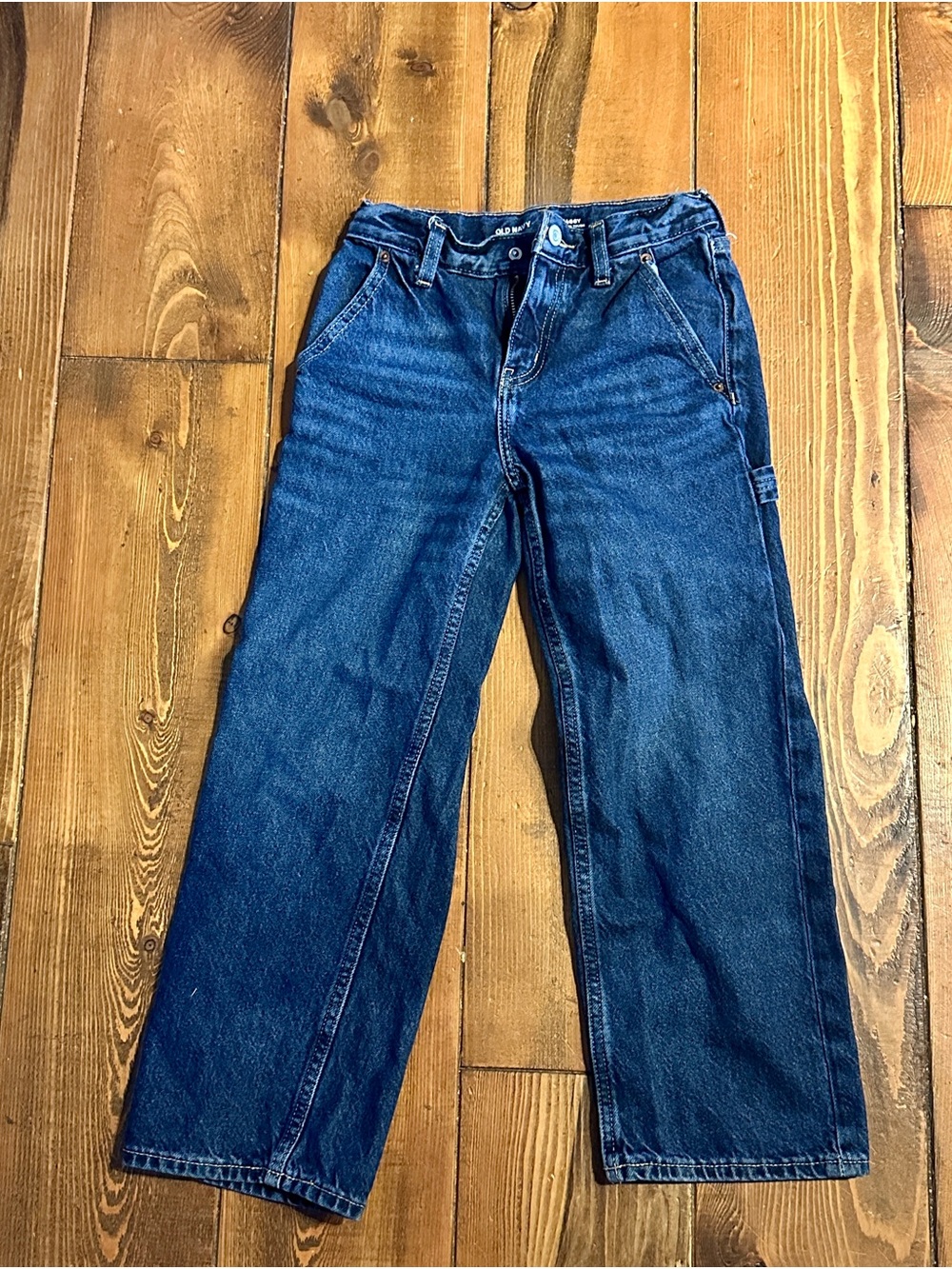Boys Dark Blue Denim Old Navy Baggy Built In Tough Carpenter Jeans - Sz 8 - Picture 3 of 6